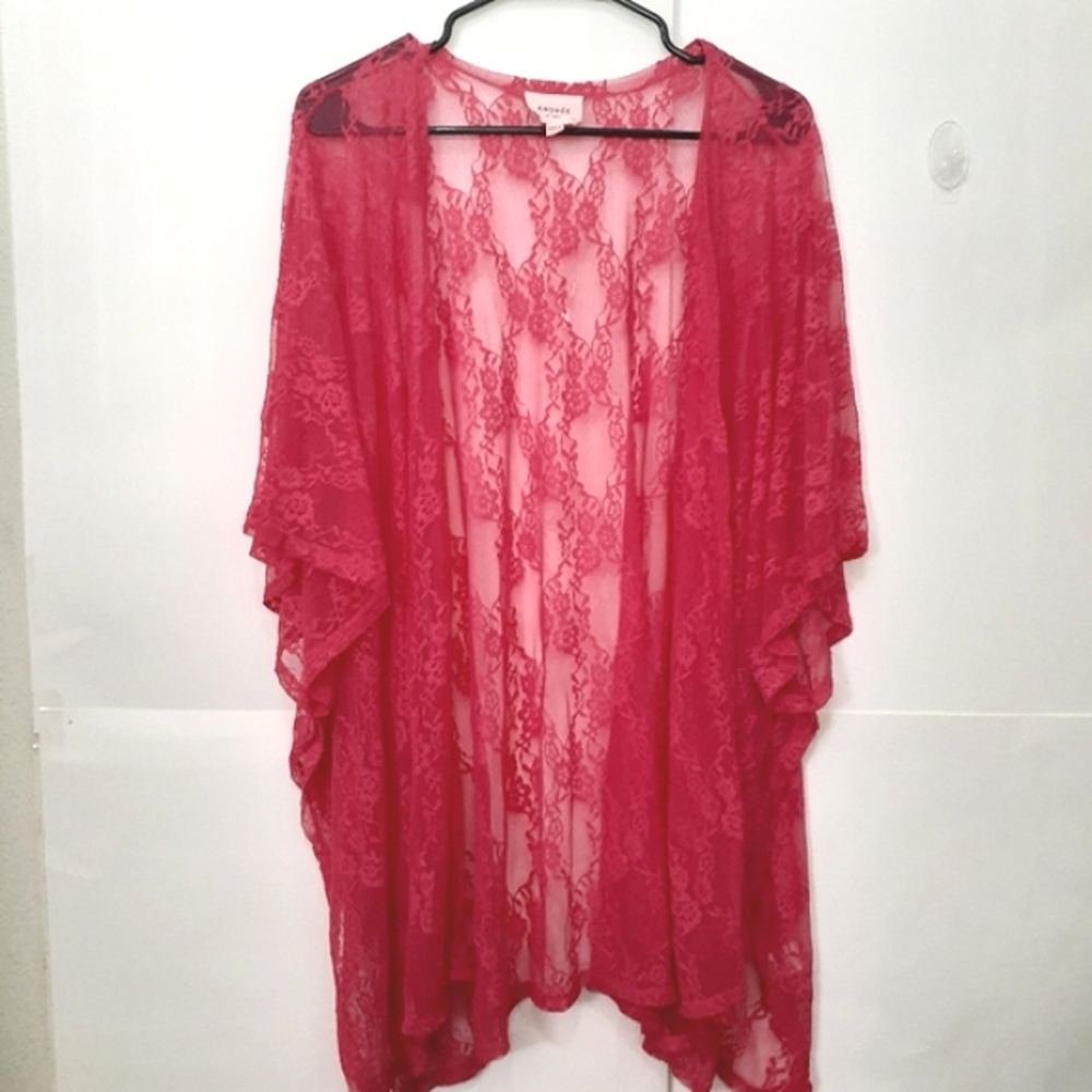 Andrée By UNIT Vibrant Hot Pink Lace Kimono Size 2X